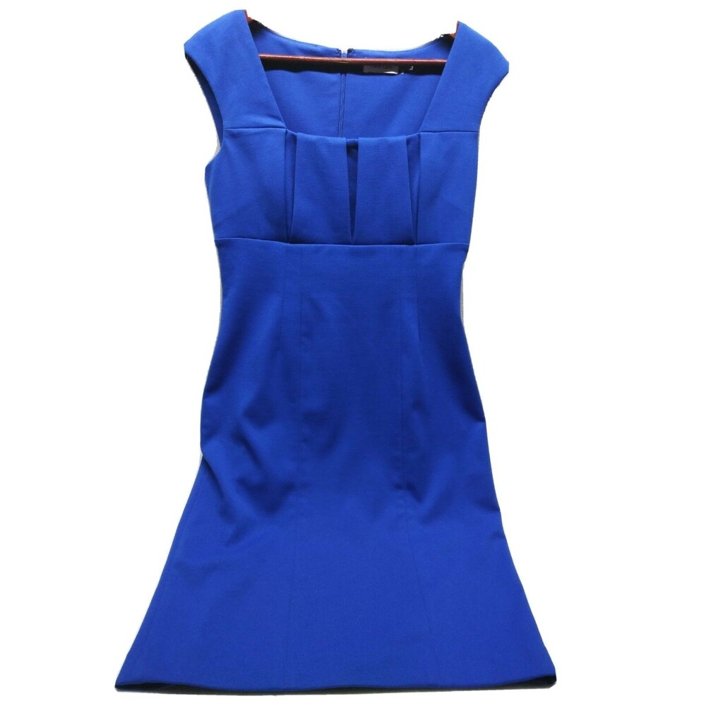 Calvin Klein Womens Dres Size 8 Blue Sleeveless Square Neck Pleated Formal